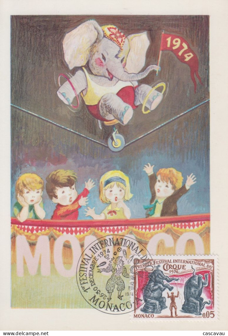 Carte Maximum  1er Jour  MONACO   FESTIVAL  INTERNATIONAL  Du  CIRQUE    1974 - Circo