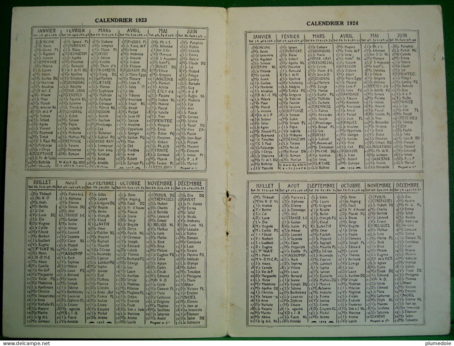 Calendrier Publicitaire Double Feuillet Années 1923 & 1924 ALIMENTATION DU BETAIL. TOURTEAUX HUILERIE FRANCO COLONIALE - Petit Format : 1921-40