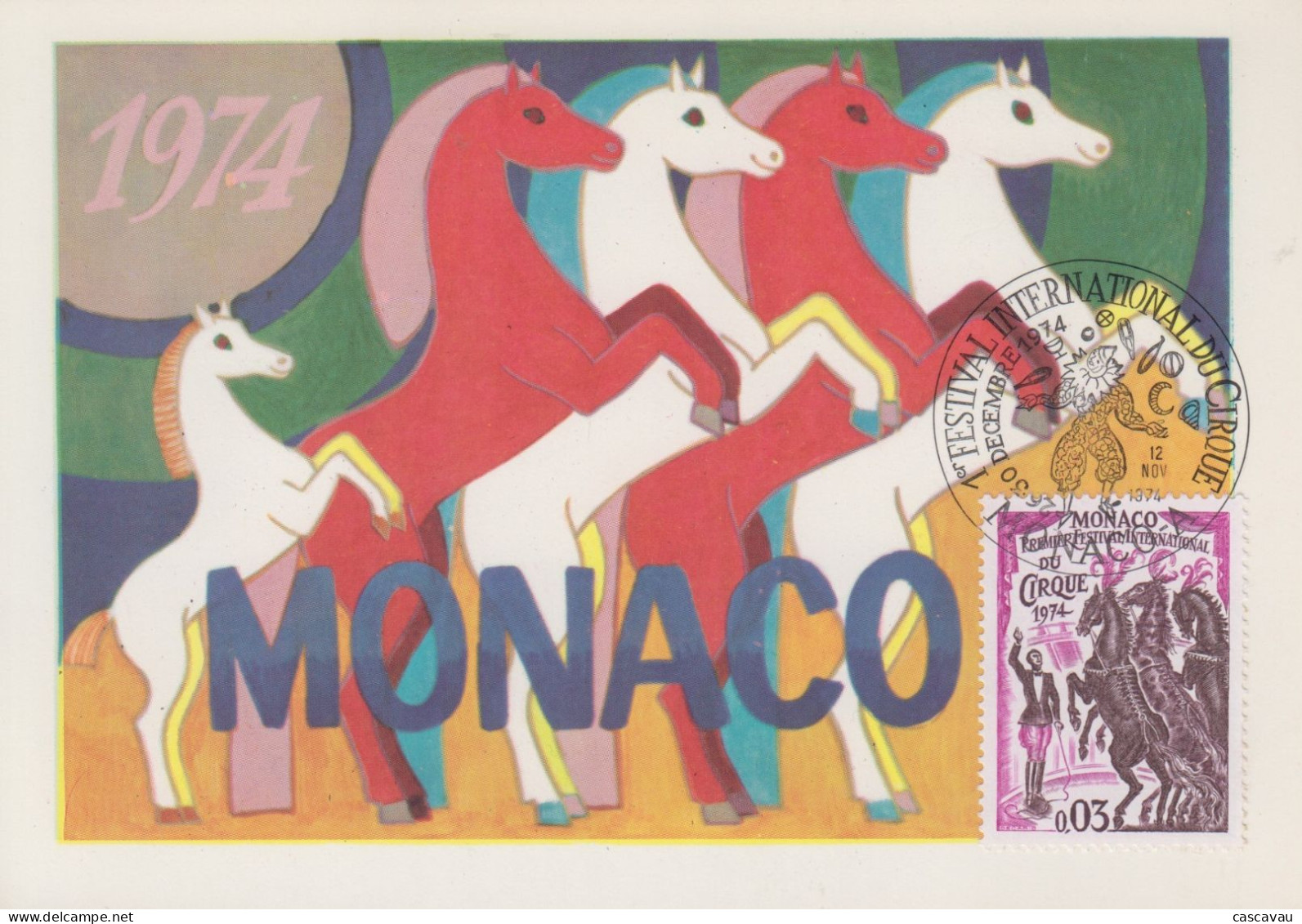 Carte Maximum  1er Jour   MONACO   FESTIVAL  INTERNATIONAL  Du  CIRQUE    1974 - Zirkus