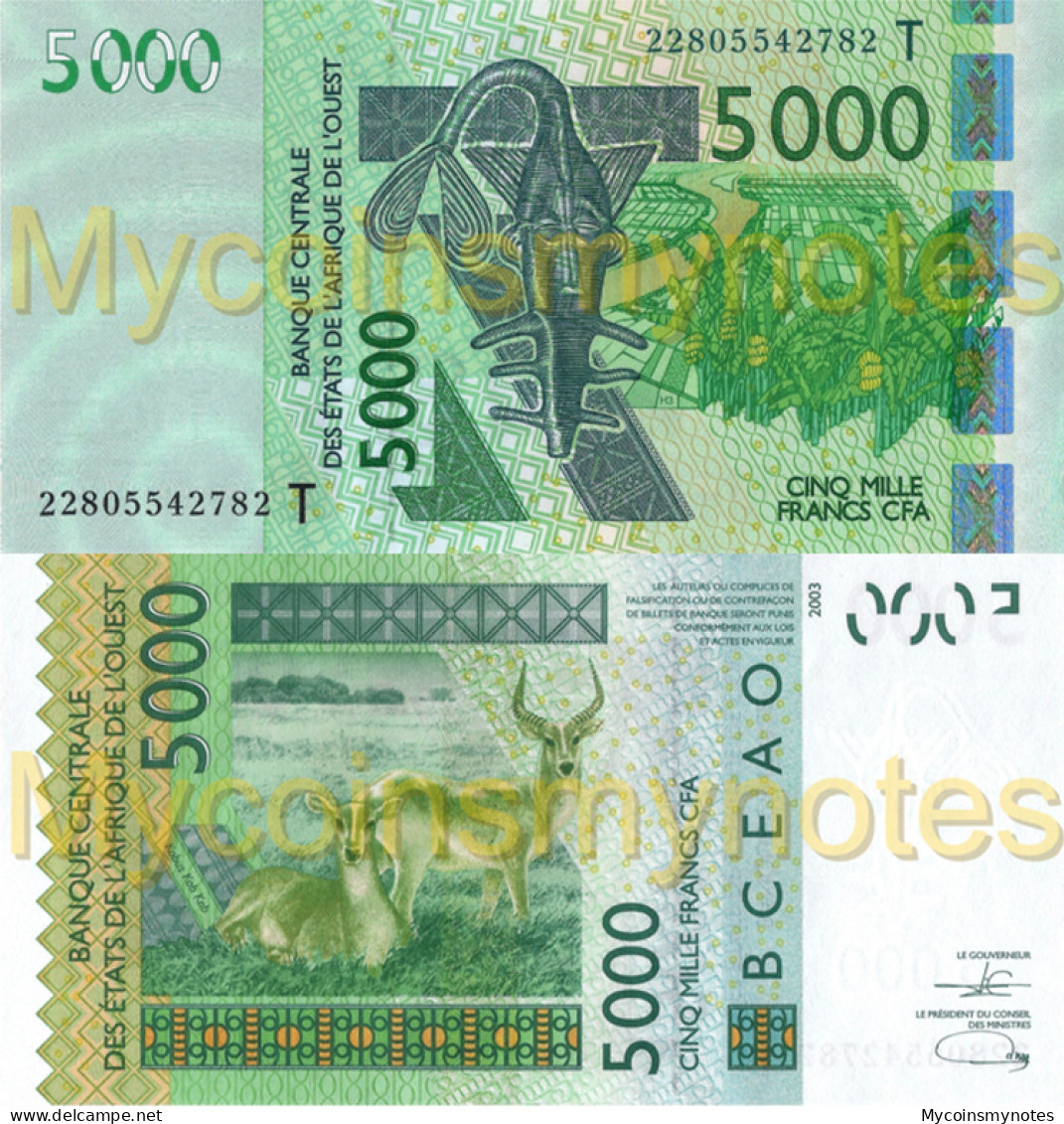 WEST AFRICAN STATES, TOGO, 5000, 2022, Code T, PNEW (Not Yet In Catalog), UNC - États D'Afrique De L'Ouest