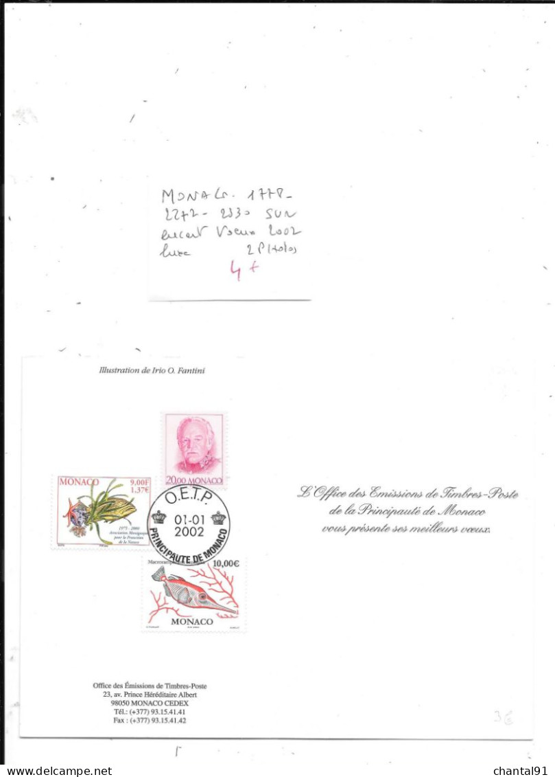 MONACO N° 1778.2272.2330 OBL ENCART VOEUX 2002 - Covers & Documents