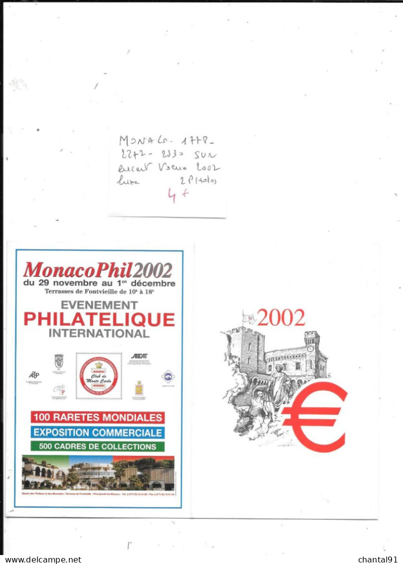 MONACO N° 1778.2272.2330 OBL ENCART VOEUX 2002 - Covers & Documents