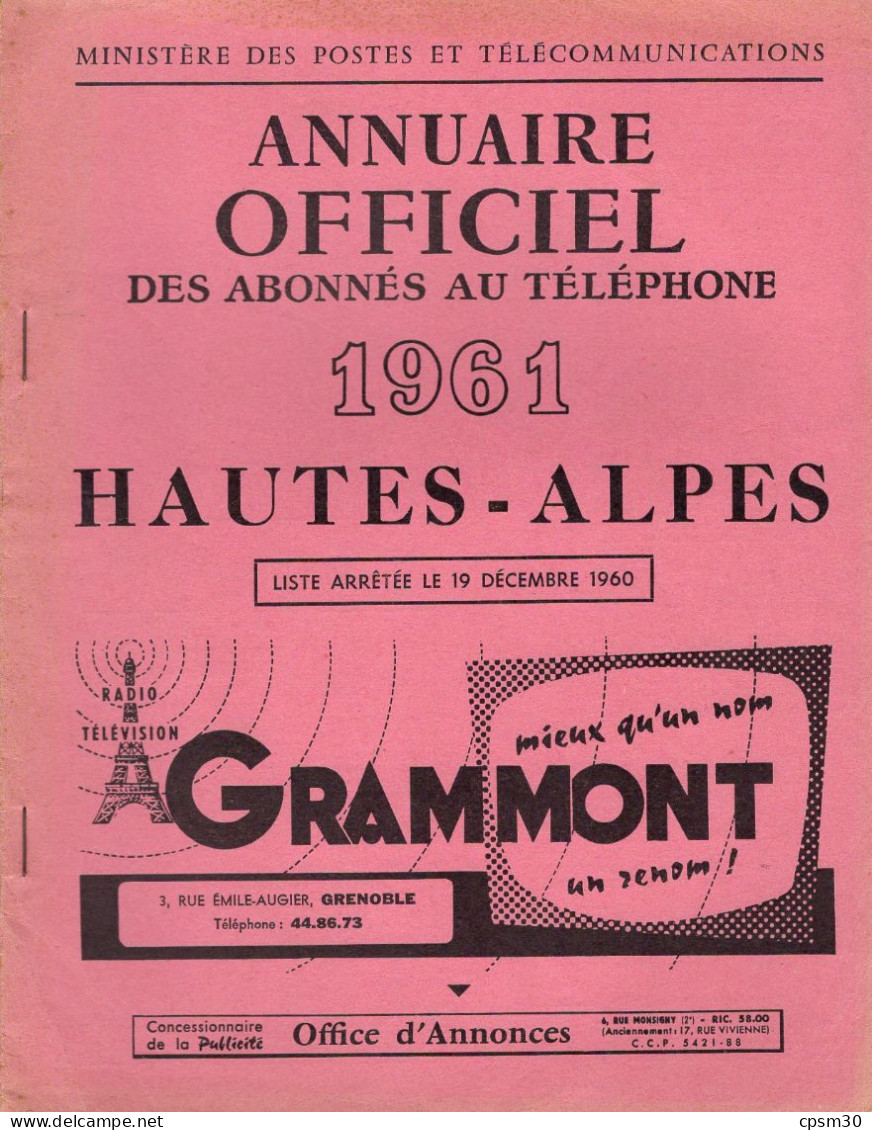 ANNUAIRE - 05 - Département Hautes Alpes - Année 1961 - Annuaire Officiel Des Postes - 48 Pages - Telefonbücher