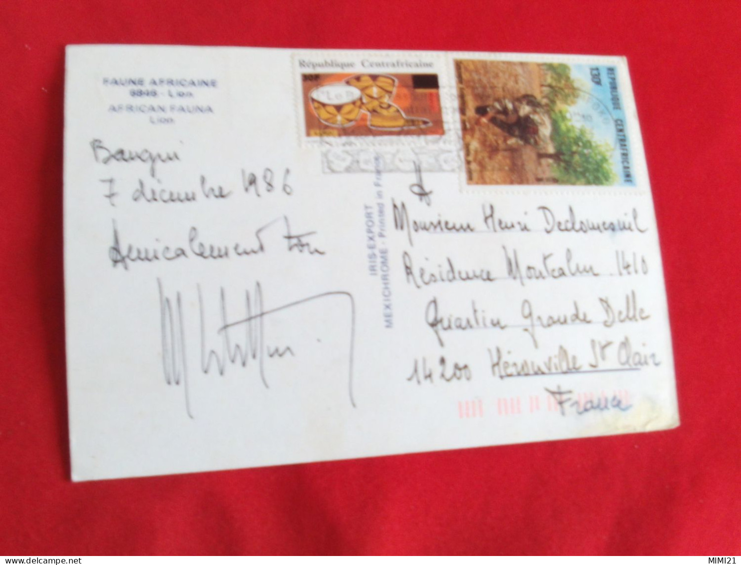 BELLE  CARTE .."FAUNE AFRICAINE "..TIMBRES CENTRAFRIQUE - Lions