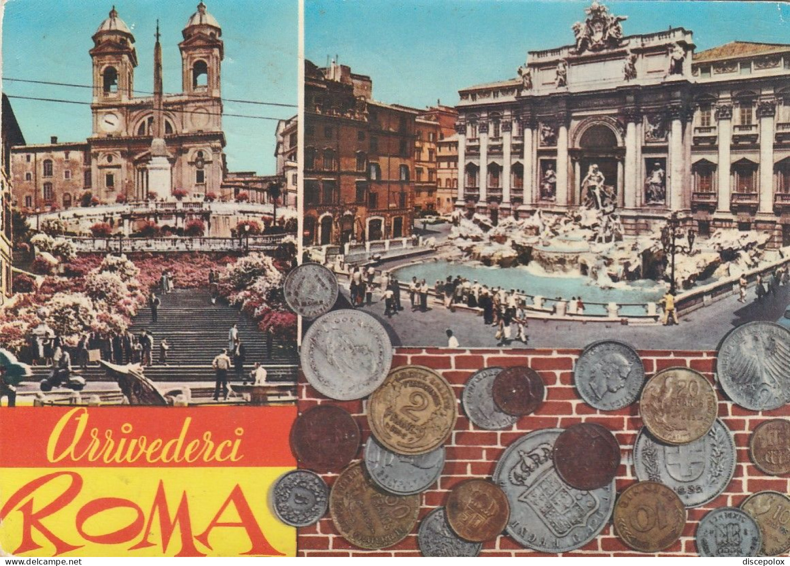 T4176 Arrivederci A Roma - Fontana Di Trevi - Piazza Di Spagna - Multipla - Monete Coins Monnaie / Viaggiata 1965 - Fontana Di Trevi