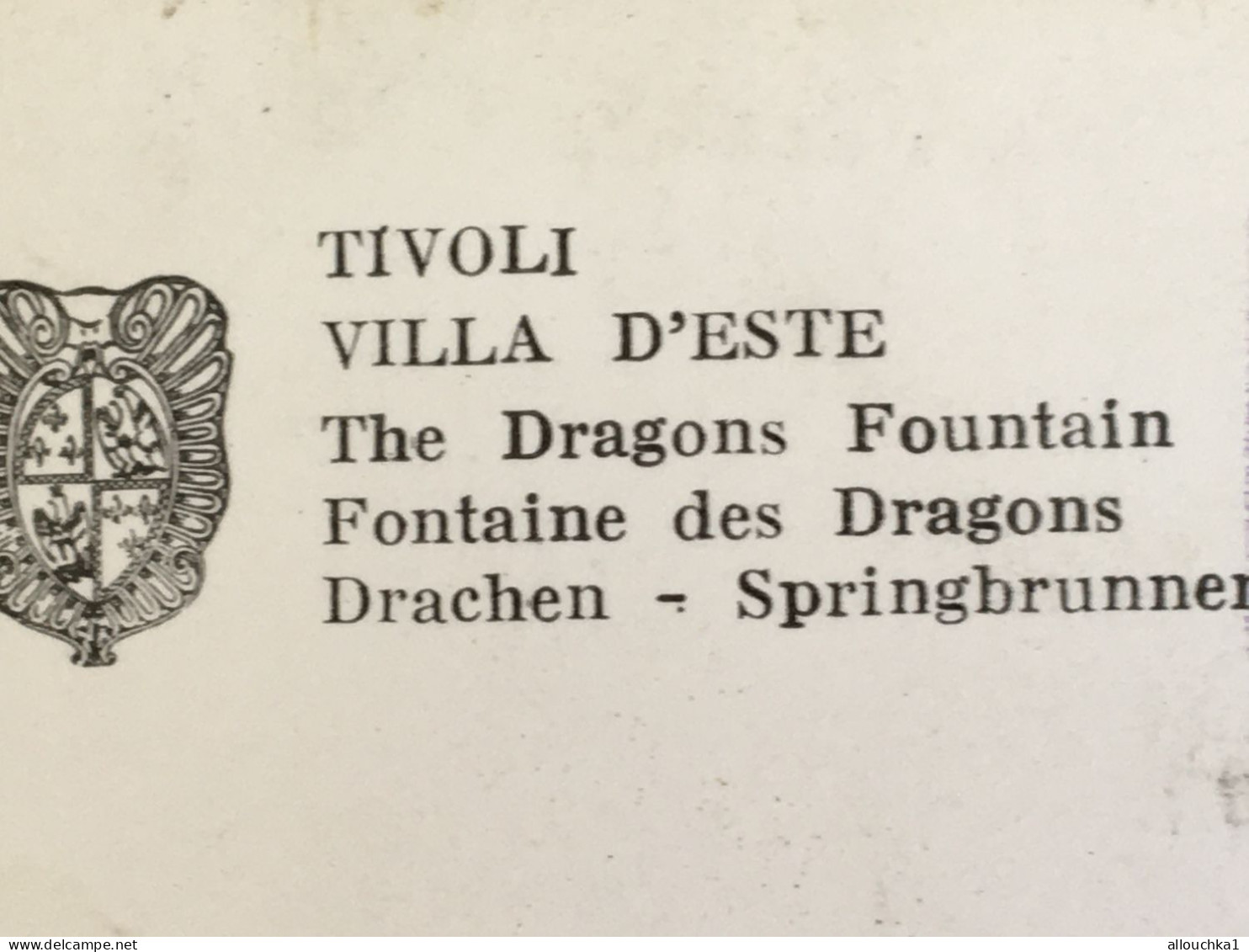 Timbre Tivoli Villa D'Este Fontaine Des Dragons Thème Vignette Tourisme De Fantaisie Couplée Sur Carte Postale Maximum - Vignettes De Fantaisie