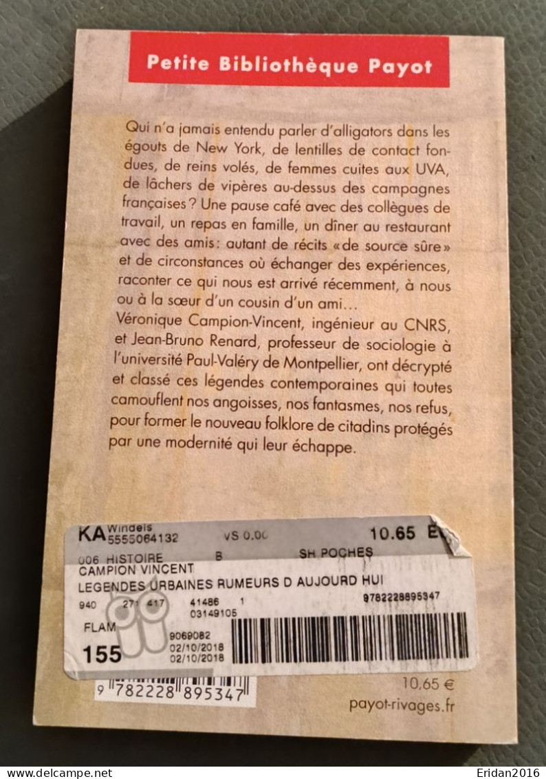 Légendes Urbaines : Rumeurs D'aujourd'hui : Véronique Campion Vincent : Payot :  FORMAT DE POCHE - Sociologie