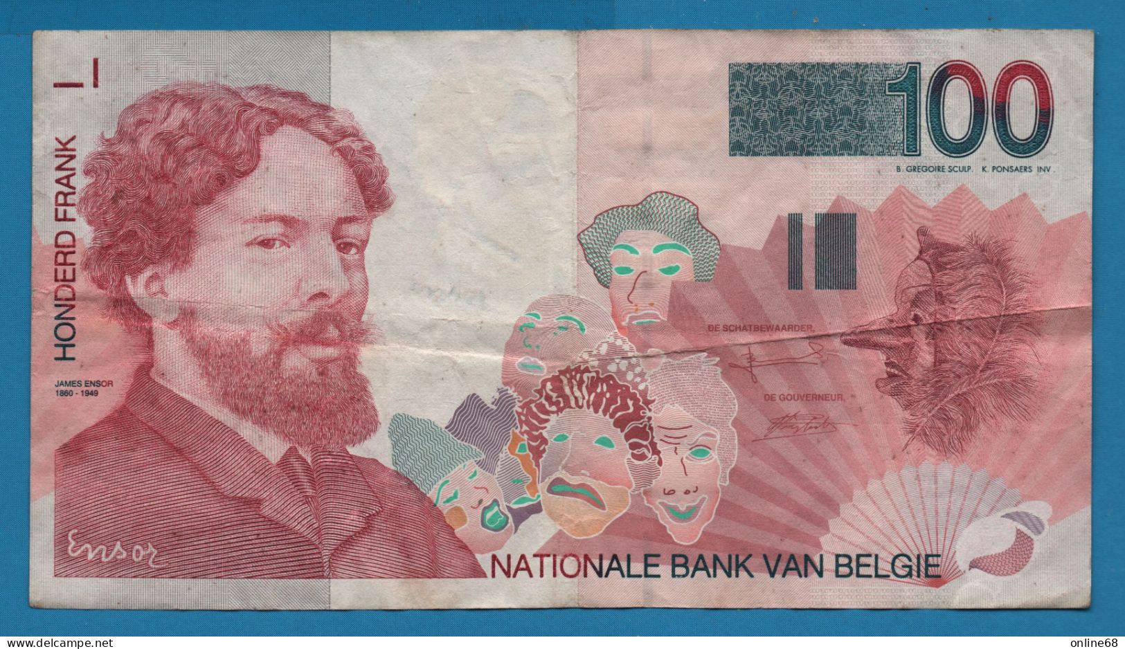 BELGIQUE 100 FRANCS ND (1995-2001) # 12500901676 P# 147 James Ensor Signatures: Bertholomé & Verplaetse - 100 Frank