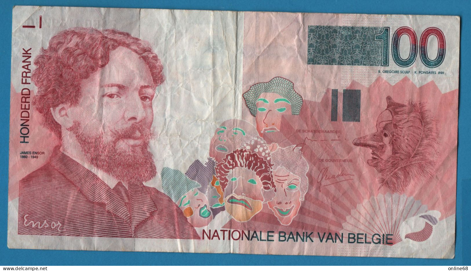 BELGIQUE 100 FRANCS ND (1995-2001) # 21604169760 P# 147 James Ensor Signatures: Masai & Quaden - 100 Frank