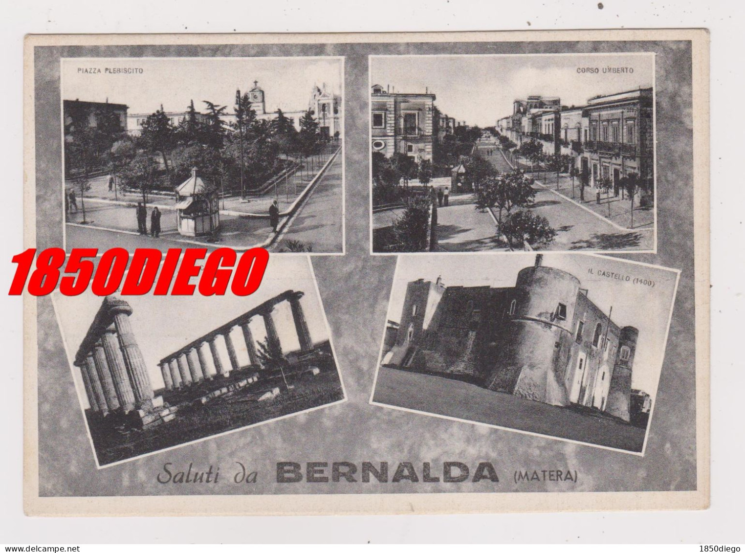 SALUTI DA BERNALDA - MULTIVEDUTE F/GRANDE  VIAGGIATA  1954 ANIMAZIONE - Matera