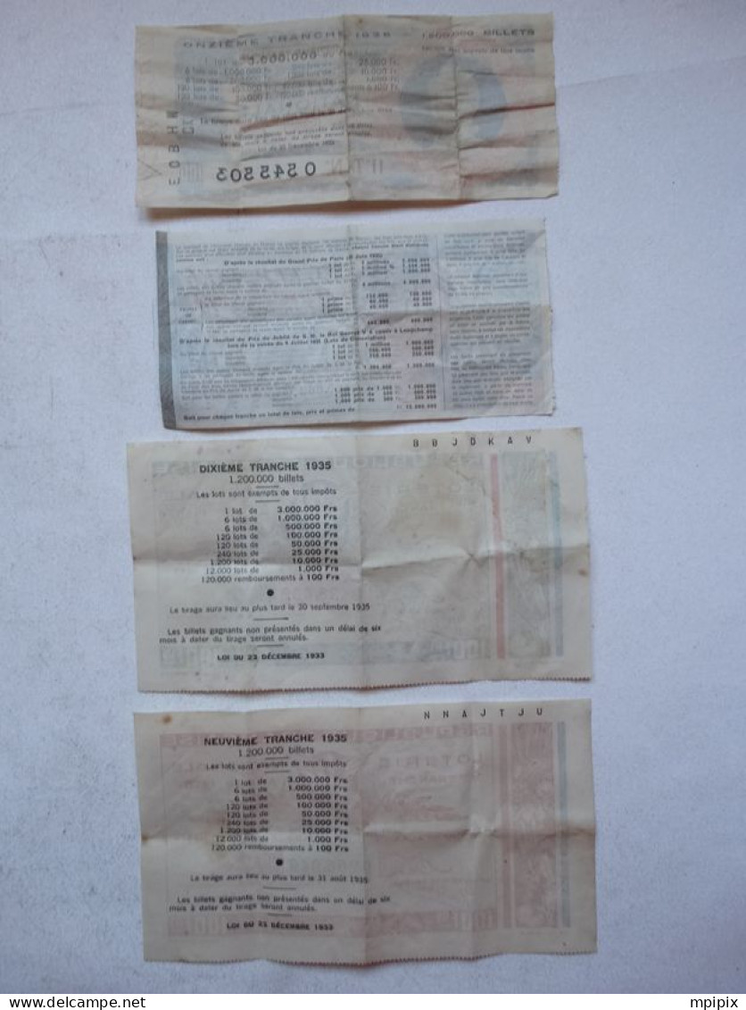 4 Billets De La Loterie Nationale Année 1935 Tranche Sweepstake Paris Chevaux 100 Frs - Billets De Loterie