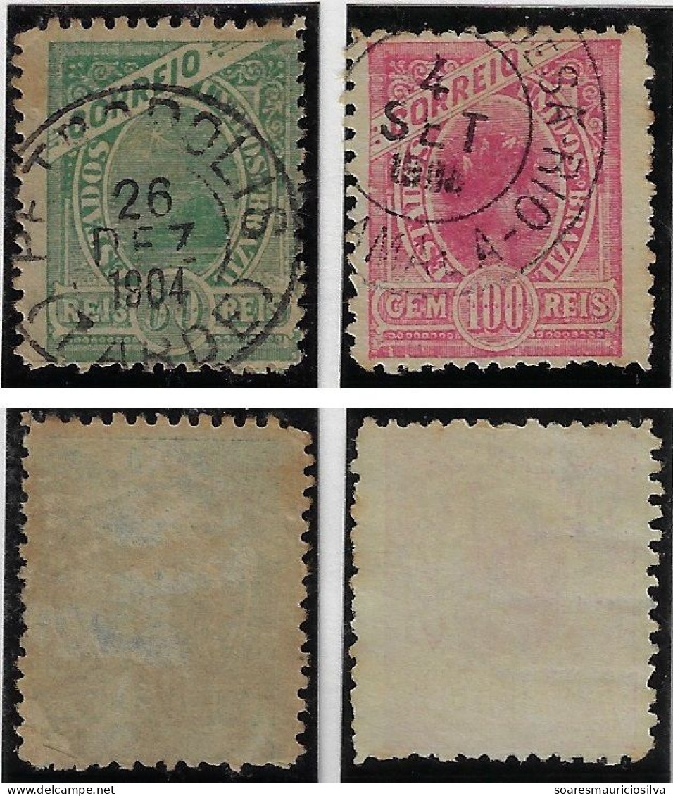 Brazil 1900s Stamp RHM-101/102 Republic Dawn 50 100 Réis Cancel Postmark Petrópolis Estácio De Sá City In Rio De Janeiro - Gebruikt