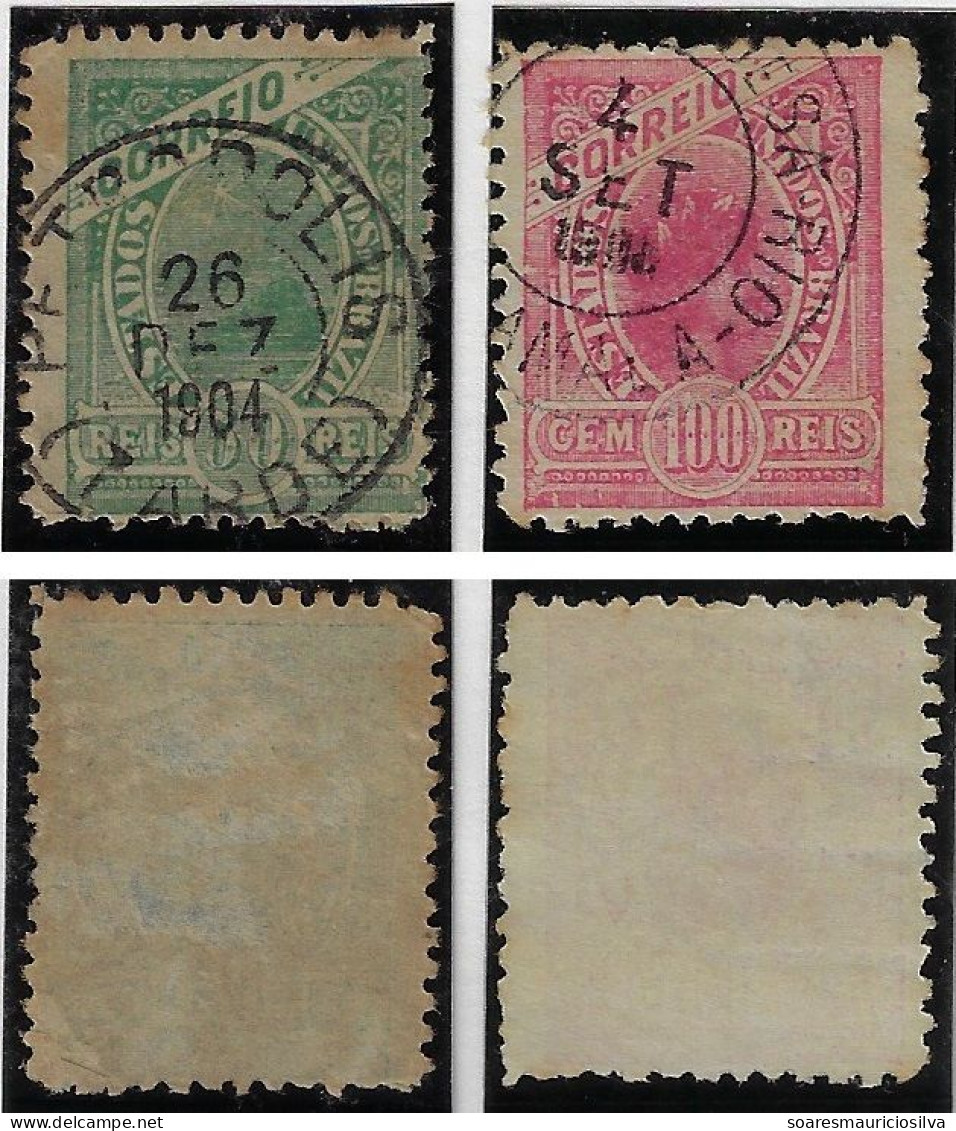 Brazil 1900s Stamp RHM-101/102 Republic Dawn 50 100 Réis Cancel Postmark Petrópolis Estácio De Sá City In Rio De Janeiro - Used Stamps