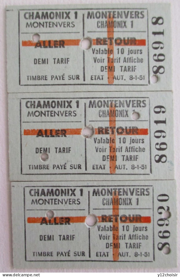3 TICKETS TICKET 1971 CHAMONIX MONT BLANC MONTENVERS ALLER-RETOUR PLEIN TARIF HAUTE SAVOIE - Europa