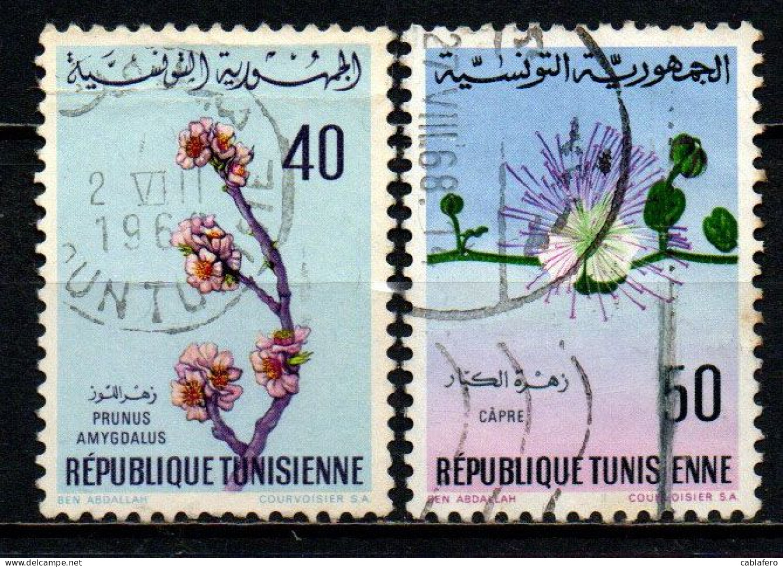 TUNISIA - 1968 - FIORE DI PESCO E FIORE DI CAPPERO - USATI - Tunisie (1956-...)