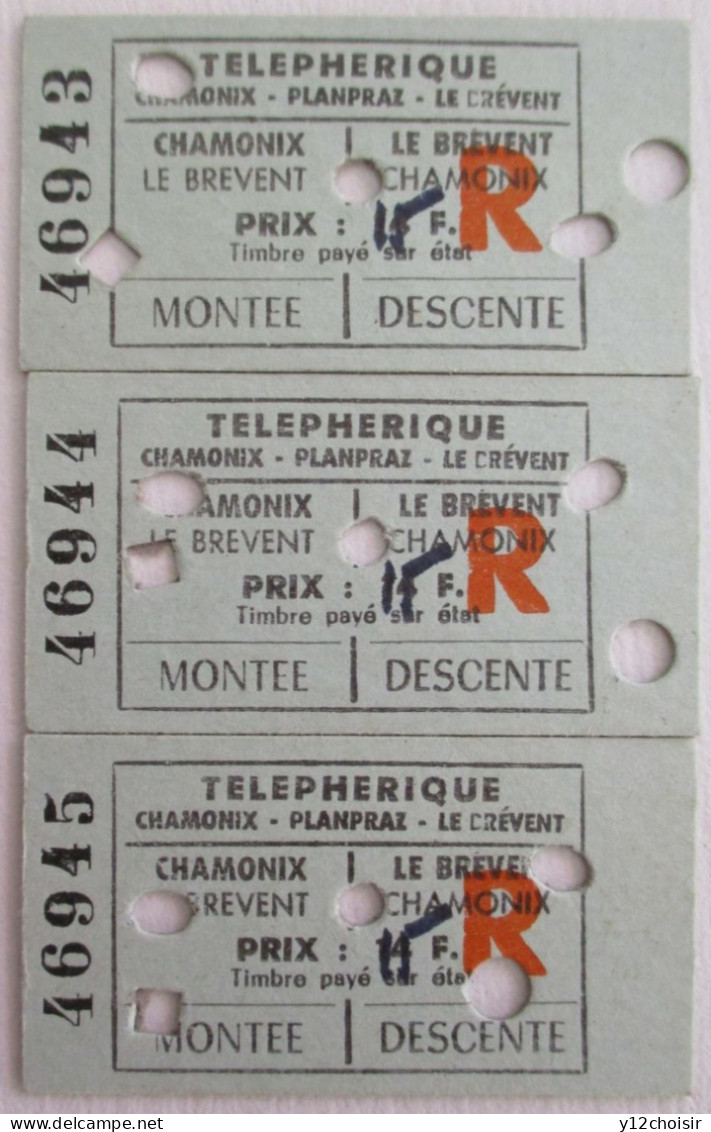 3 TICKETS TICKET TELEPHERIQUE CHAMONIX PLANPRAZ LE BREVENT MONTEE DESCENTE PLEIN TARIF HAUTE SAVOIE - Europa