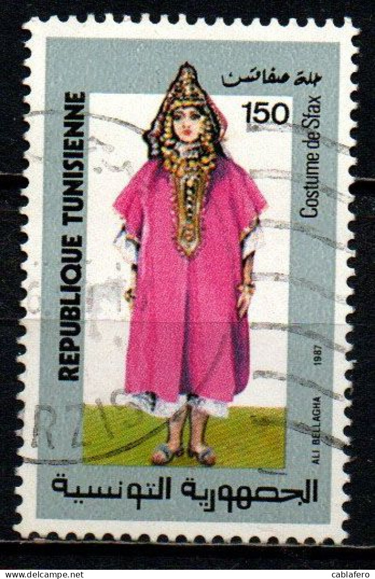 TUNISIA - 1987 - FOLCLORE: COSTUME TRADIZIONALE DI SFAX - USATO - Tunisie (1956-...)