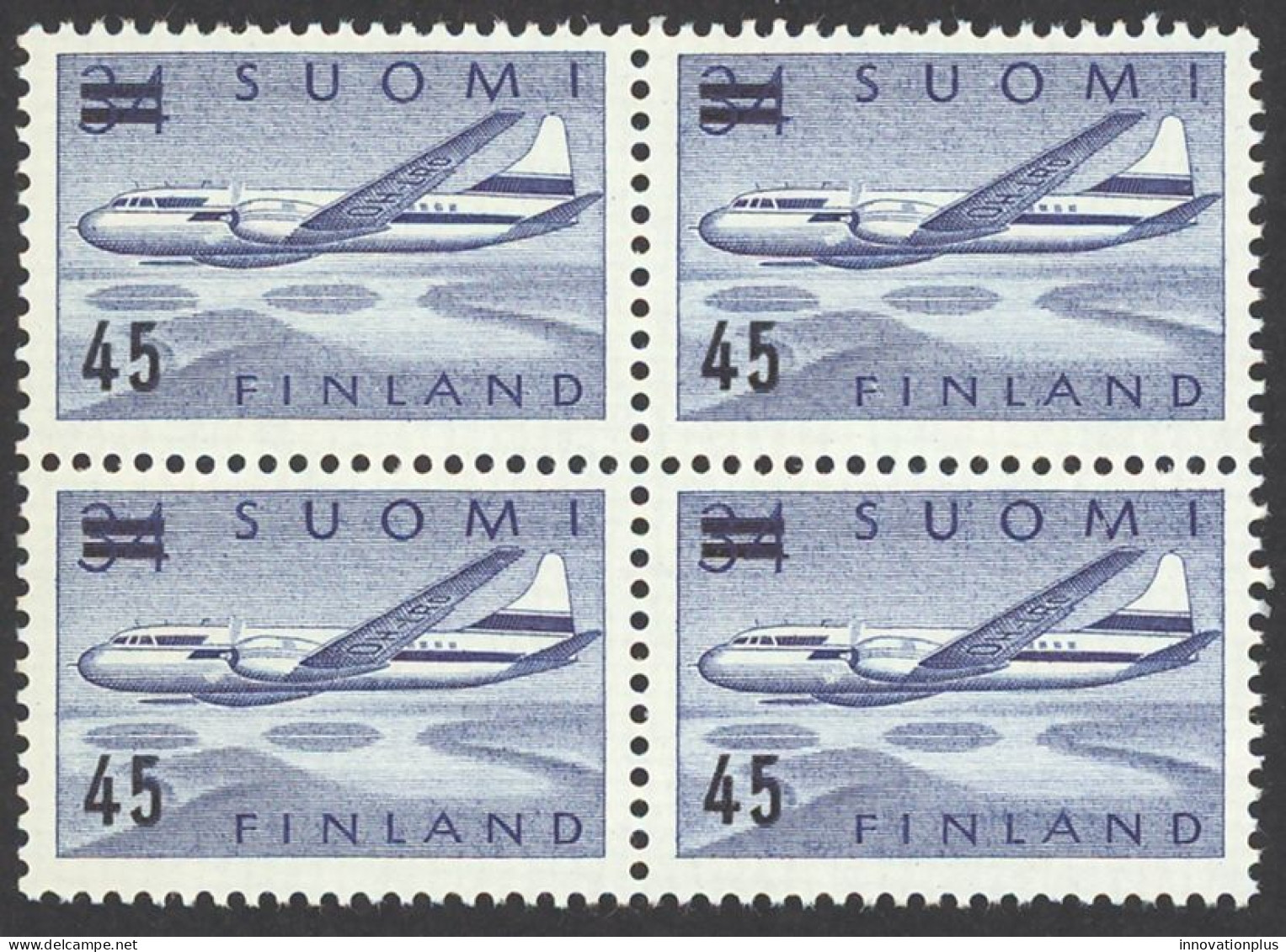 Finland Sc# C6 MNH Block/4 1959 Surcharged Convair 440 Over Lakes - Ungebraucht