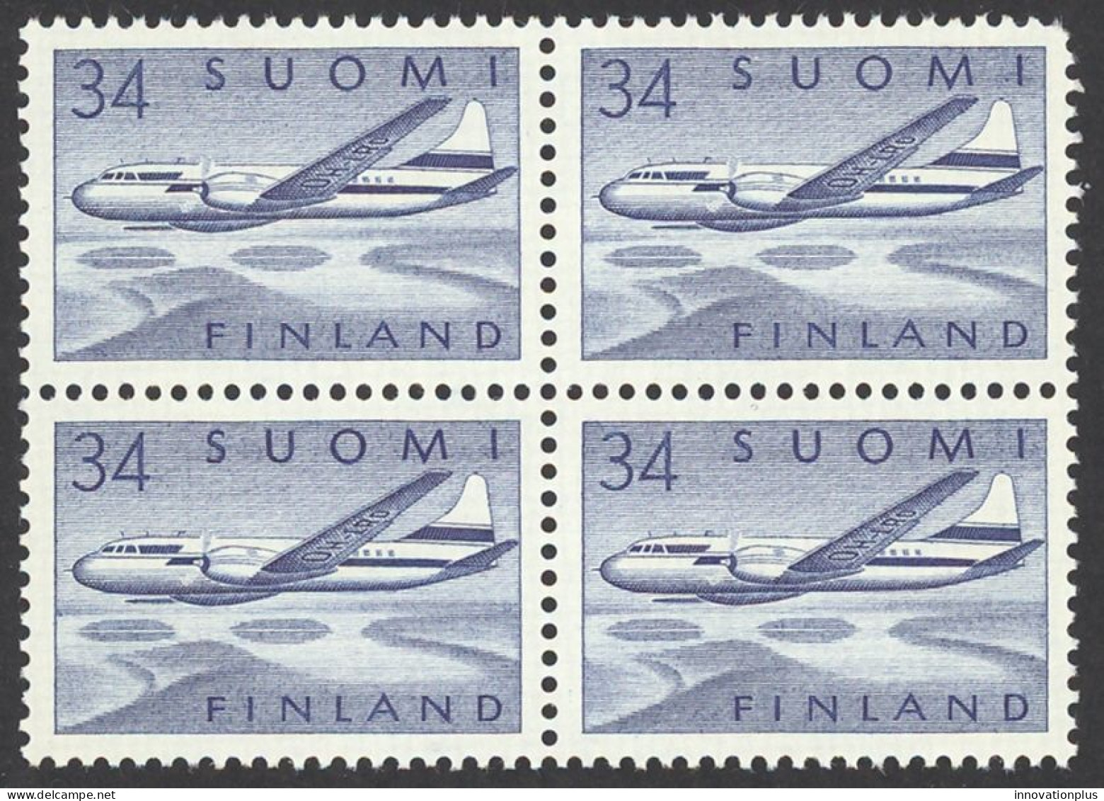 Finland Sc# C5 MNH Block/4 1958 Convair 440 Over Lakes - Nuevos