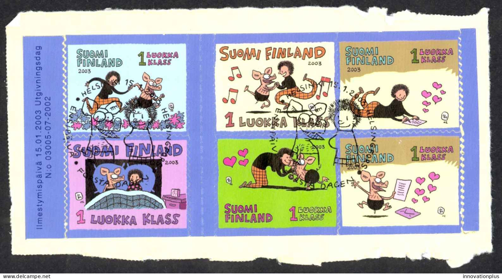 Finland Sc# 1185 Used Booklet Pane 2003 Jussi Tuomola Comics - Used Stamps