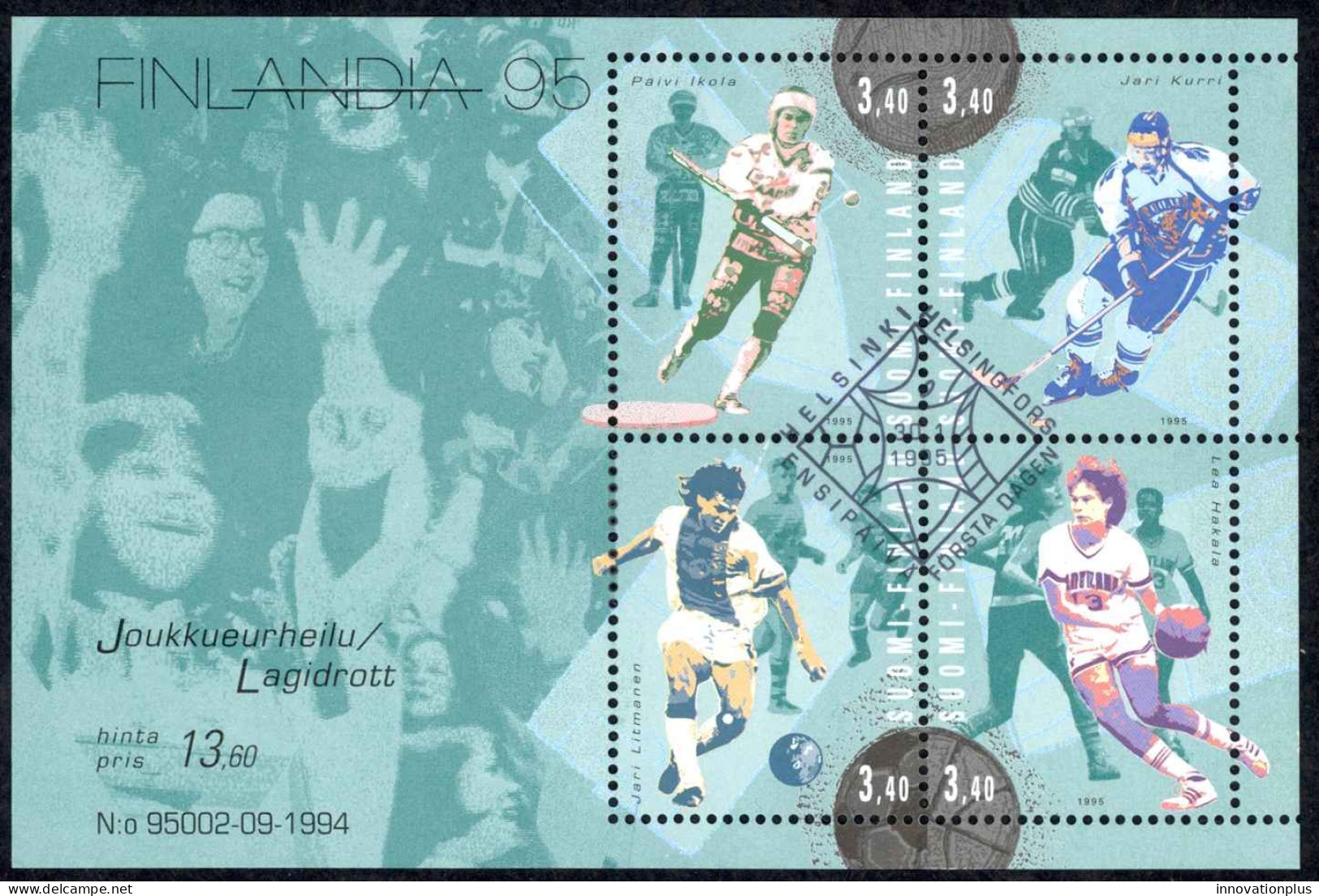 Finland Sc# 957 FD Cancel Souvenir Sheet 1995 Team Sports - Usati