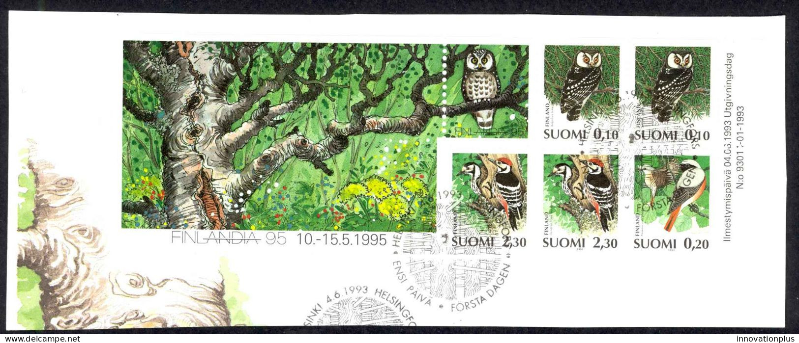 Finland Sc# 859a FD Cancel Booklet Pane 1993 Birds - Used Stamps