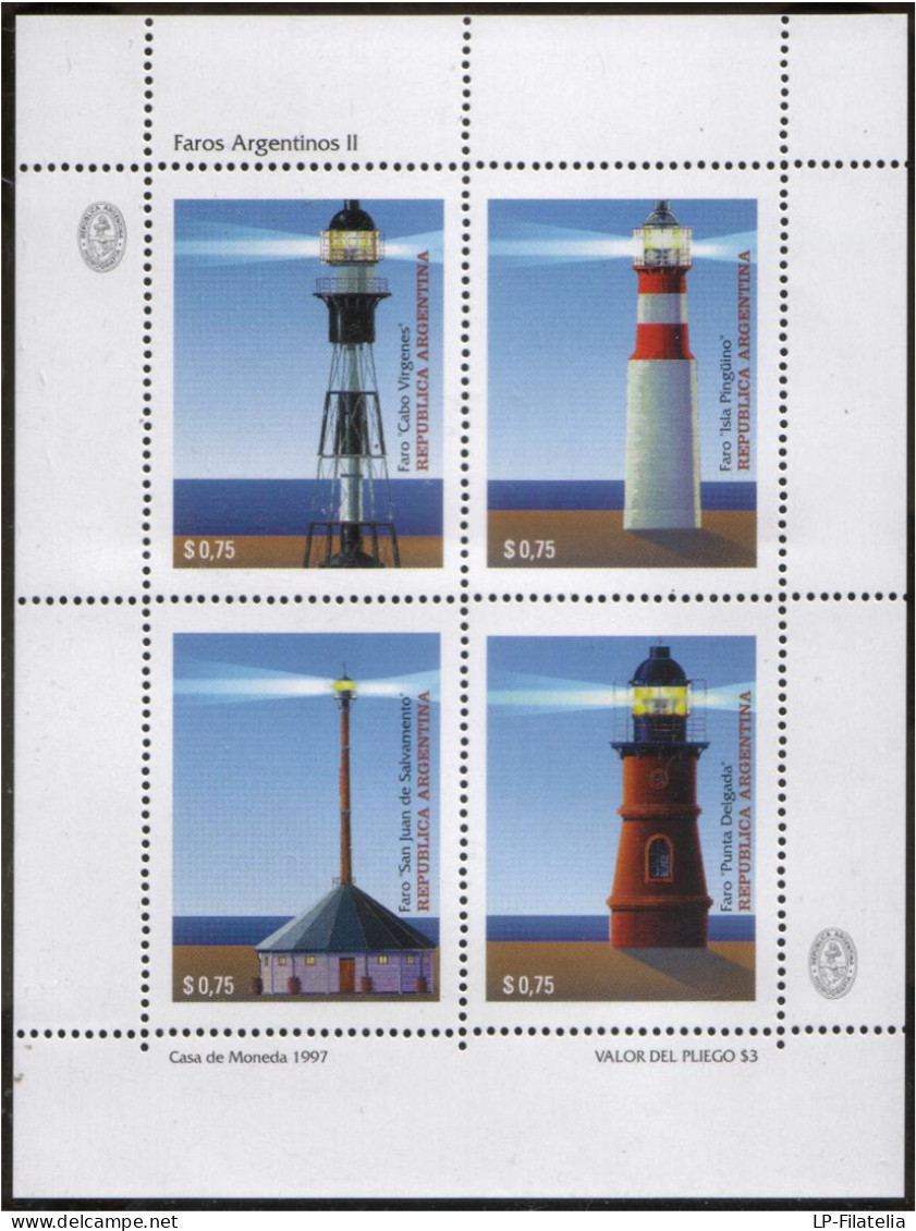 Argentina - 1997 - Lighthouses - Faros "Cabo Virgenes" - "Isla Pingüino" - "San Juan De Salvamento" - "Punta Delgada" - Nuevos