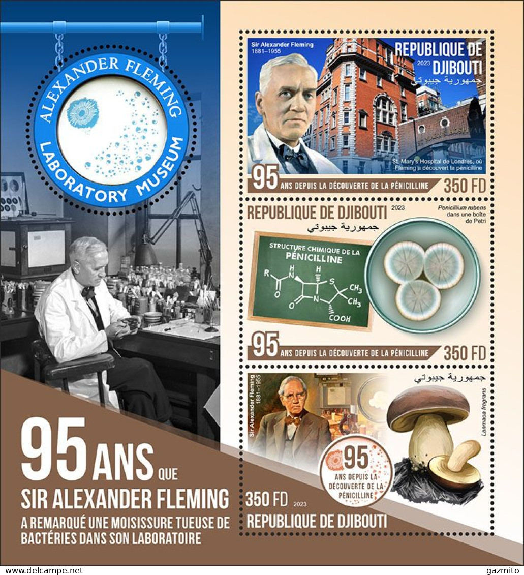 Djibouti 2023, Medicine, Penicillin, Mushrooms, Fleming, 3val In BF - Médecine