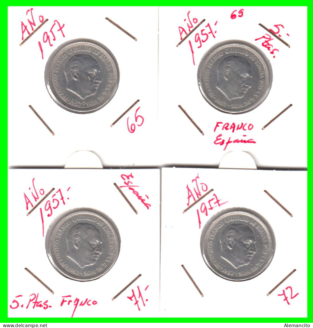 ESPAÑA ( EUROPA ) 4 MONEDAS DE 5 PESETAS DEL AÑO 1957 *65-69-71-Y-72* DEL GENERAL FRANCO - 5 Pesetas