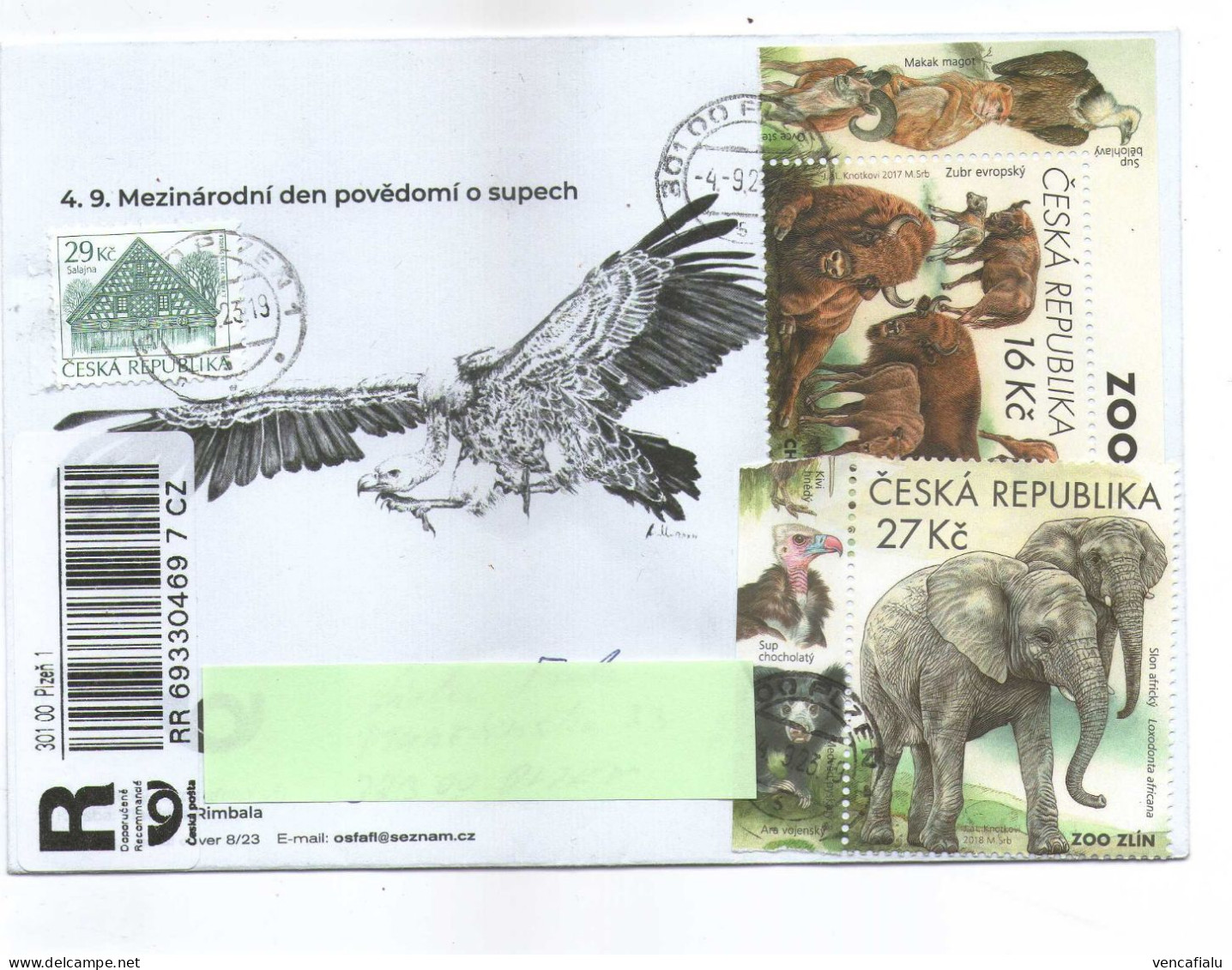 Czech Republic 2023 - Vulture International Awareness, Special Cover And Nice Stamps From S/S, Reg. Used - Aigles & Rapaces Diurnes