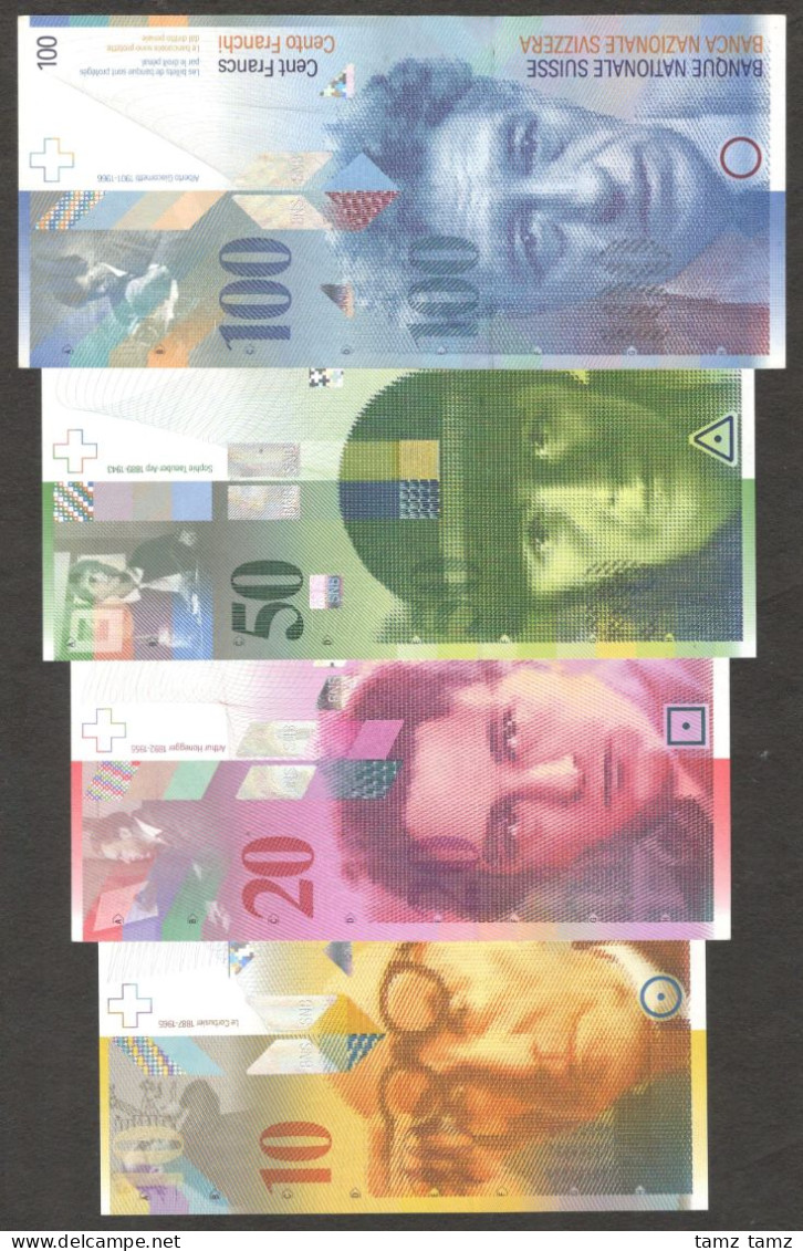 Set 4 Pcs Switzerland 10 20 50 100 Francs 1996-2005 AUNC To GEM UNC - Suiza