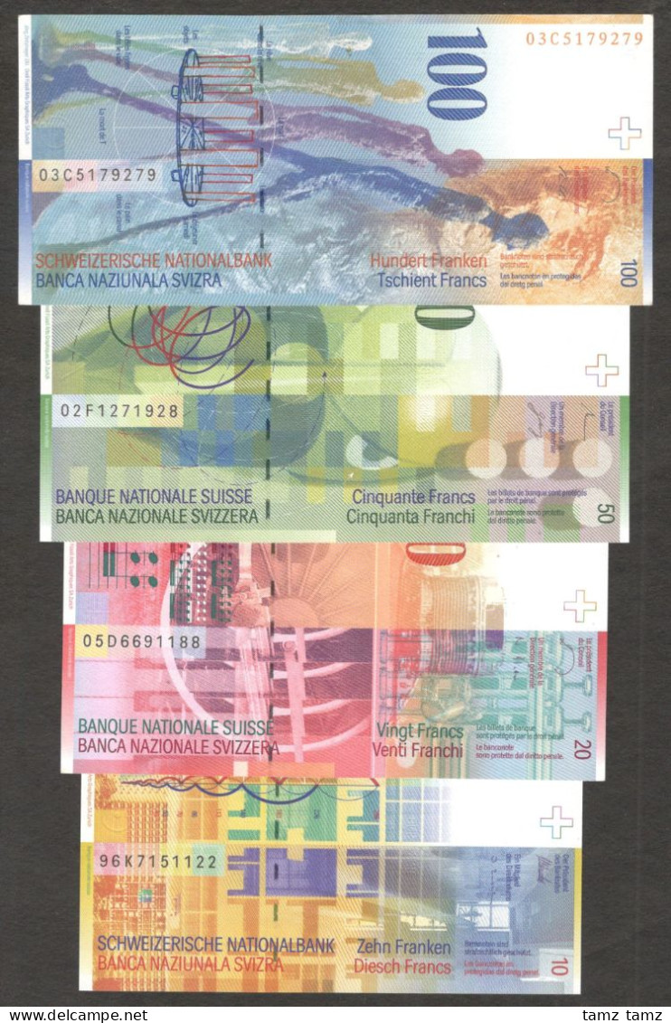 Set 4 Pcs Switzerland 10 20 50 100 Francs 1996-2005 AUNC To GEM UNC - Schweiz