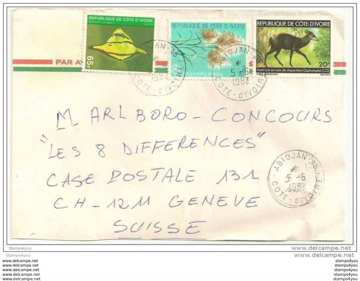 130 - 9 - Enveloppe Avion Envoyée D'Abidjan En Suisse 1982 - Côte D'Ivoire (1960-...)