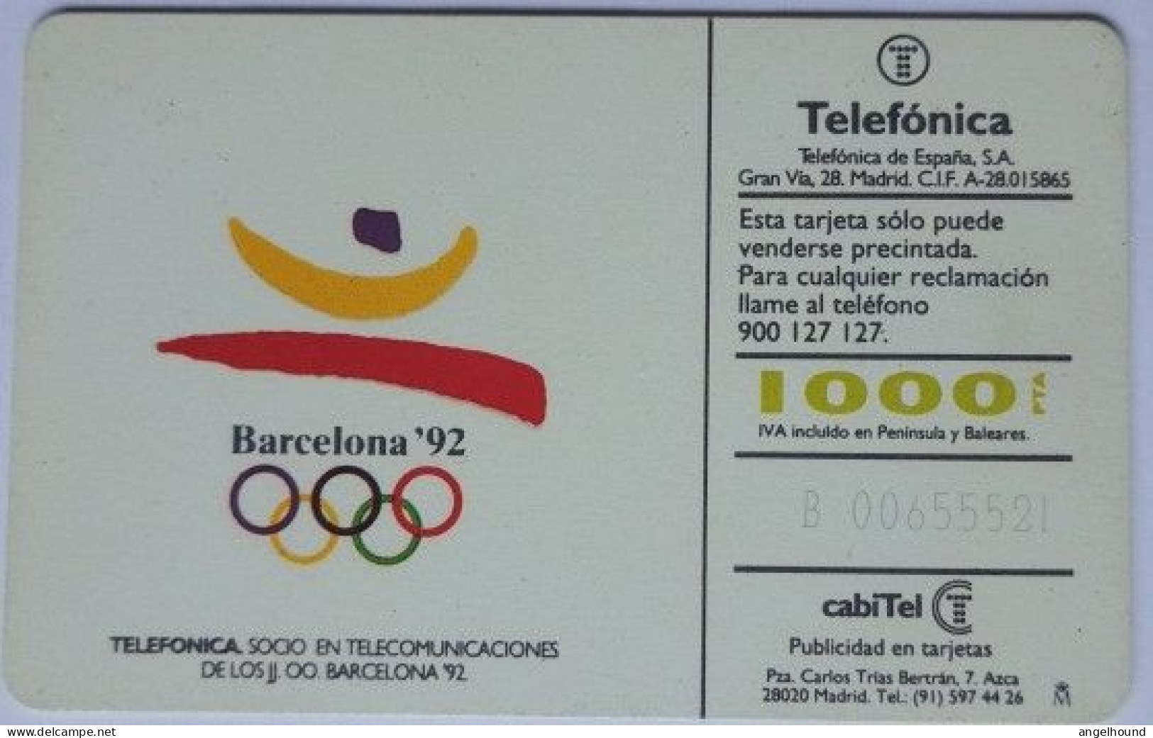 Spain 1000 Pta. Torre Barcelona ( Telecommunications ) - Private Issues