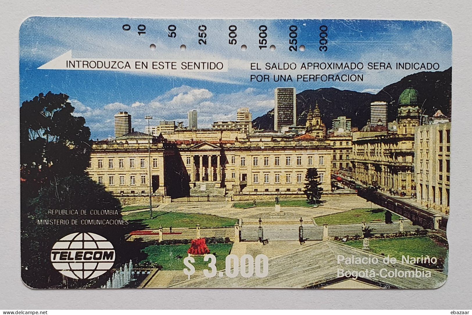 Colombia Narino Palace, Bogota $3.000 Phonecard Used - Kolumbien