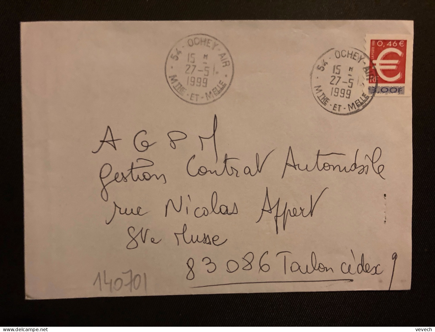 LETTRE TP EURO OBL.27-5 1999 54 OCHEY AIR MTHE ET MELLE - Poste Aérienne Militaire