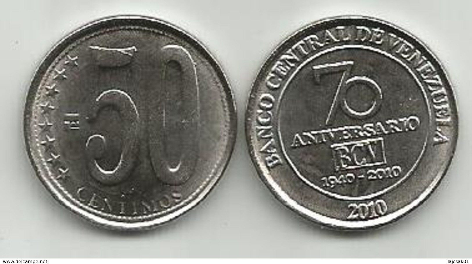 Venezuela 50 Centimos 2010. Y#100 70th Anniversary Of The Central Bank Of Venezuela - Venezuela