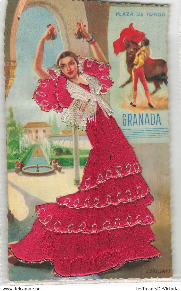 FANTAISIE - Carte Brodée - Plaza De Toros - Granada - Carte Postale Ancienne - Borduurwerk