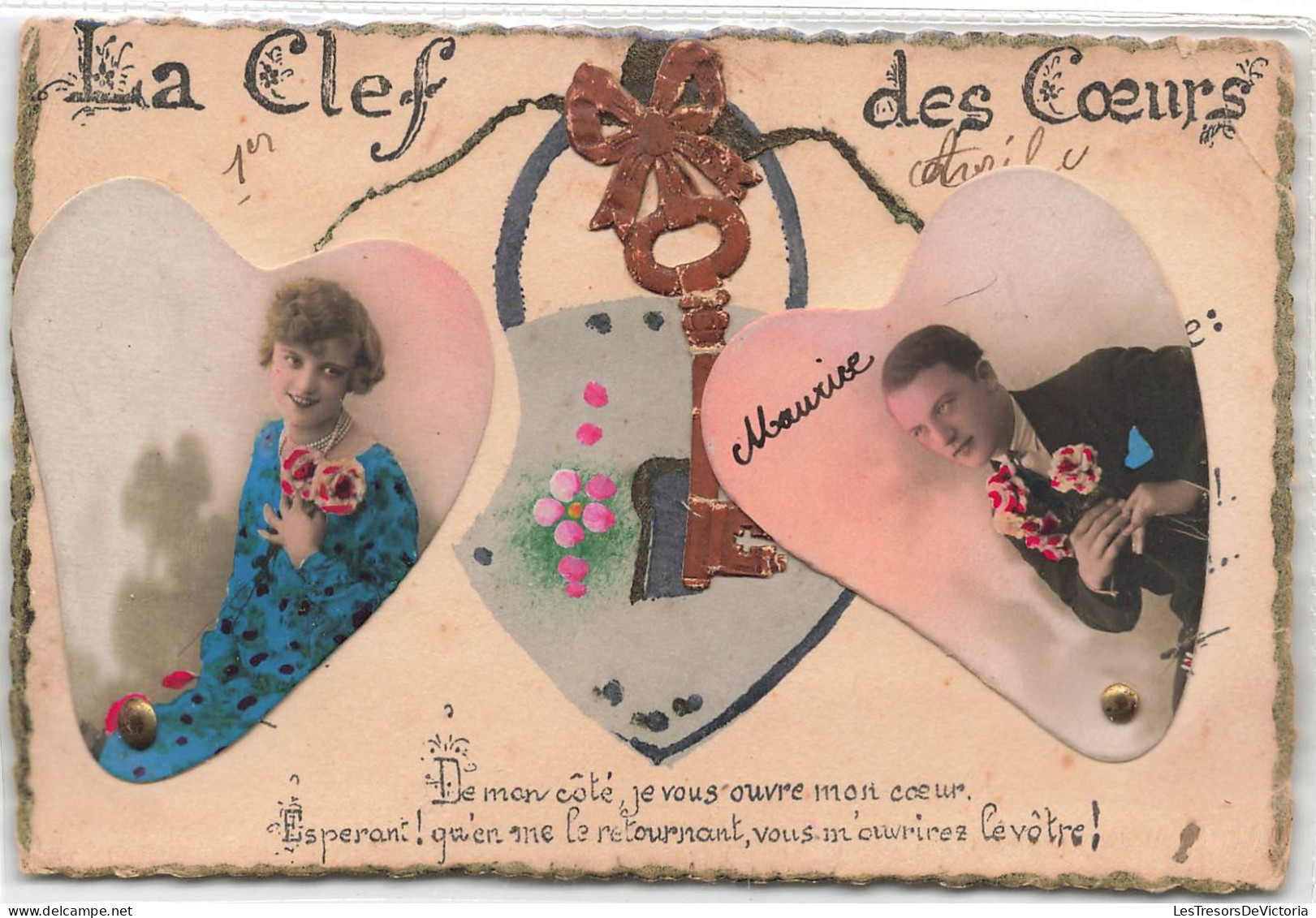 COUPLE - La Clé Des Coeurs - Photo D'un Couple - Colorisé - Carte Postale Ancienne - Paare