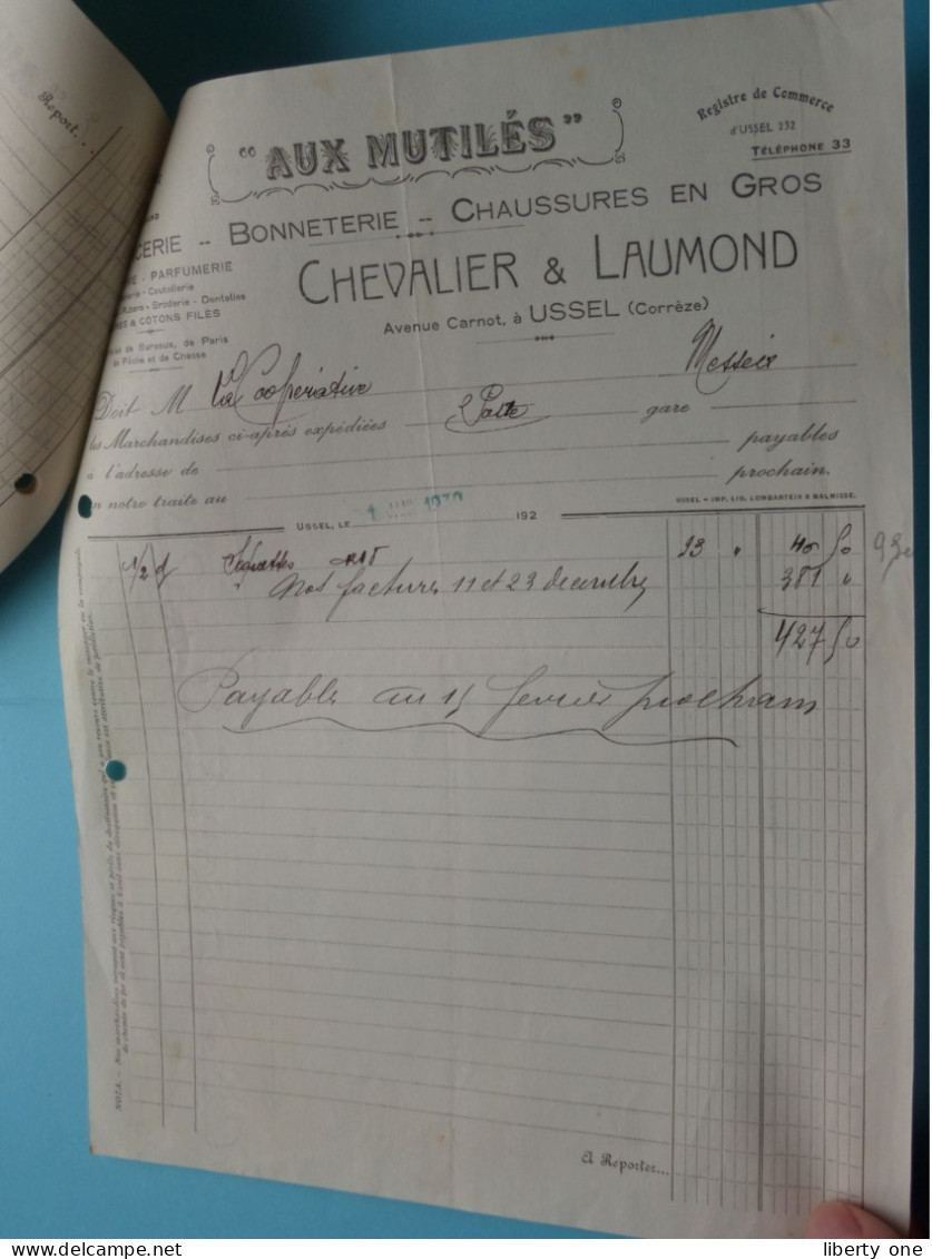 CHEVALIER & LAUMOND Mercerie En Gros ( USSEL Corrèze ) France ( Voir SCANS ) 3 Facture + Reçu > 1929 ! - 1900 – 1949