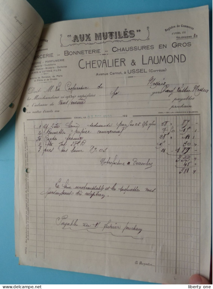 CHEVALIER & LAUMOND Mercerie En Gros ( USSEL Corrèze ) France ( Voir SCANS ) 3 Facture + Reçu > 1929 ! - 1900 – 1949