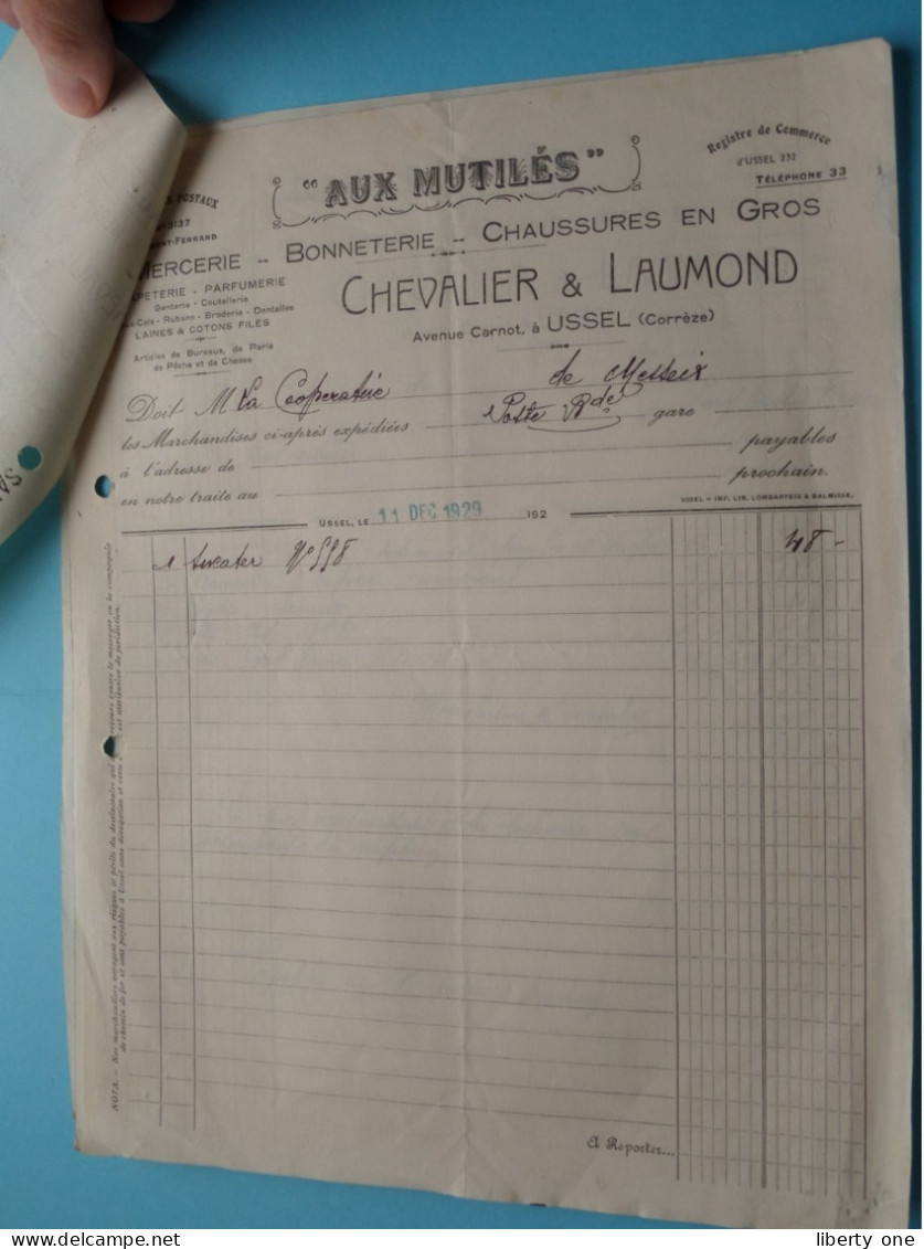 CHEVALIER & LAUMOND Mercerie En Gros ( USSEL Corrèze ) France ( Voir SCANS ) 3 Facture + Reçu > 1929 ! - 1900 – 1949