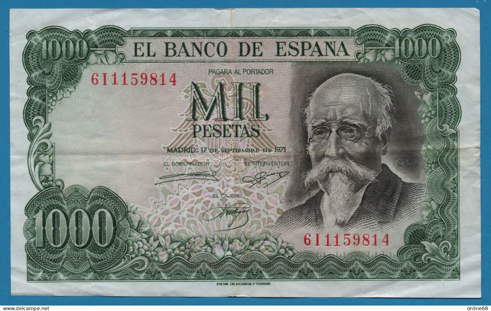 ESPANA 1000 PESETAS 17.09.1971 # 6I1159814 P# 154  José Echegaray - 1000 Peseten