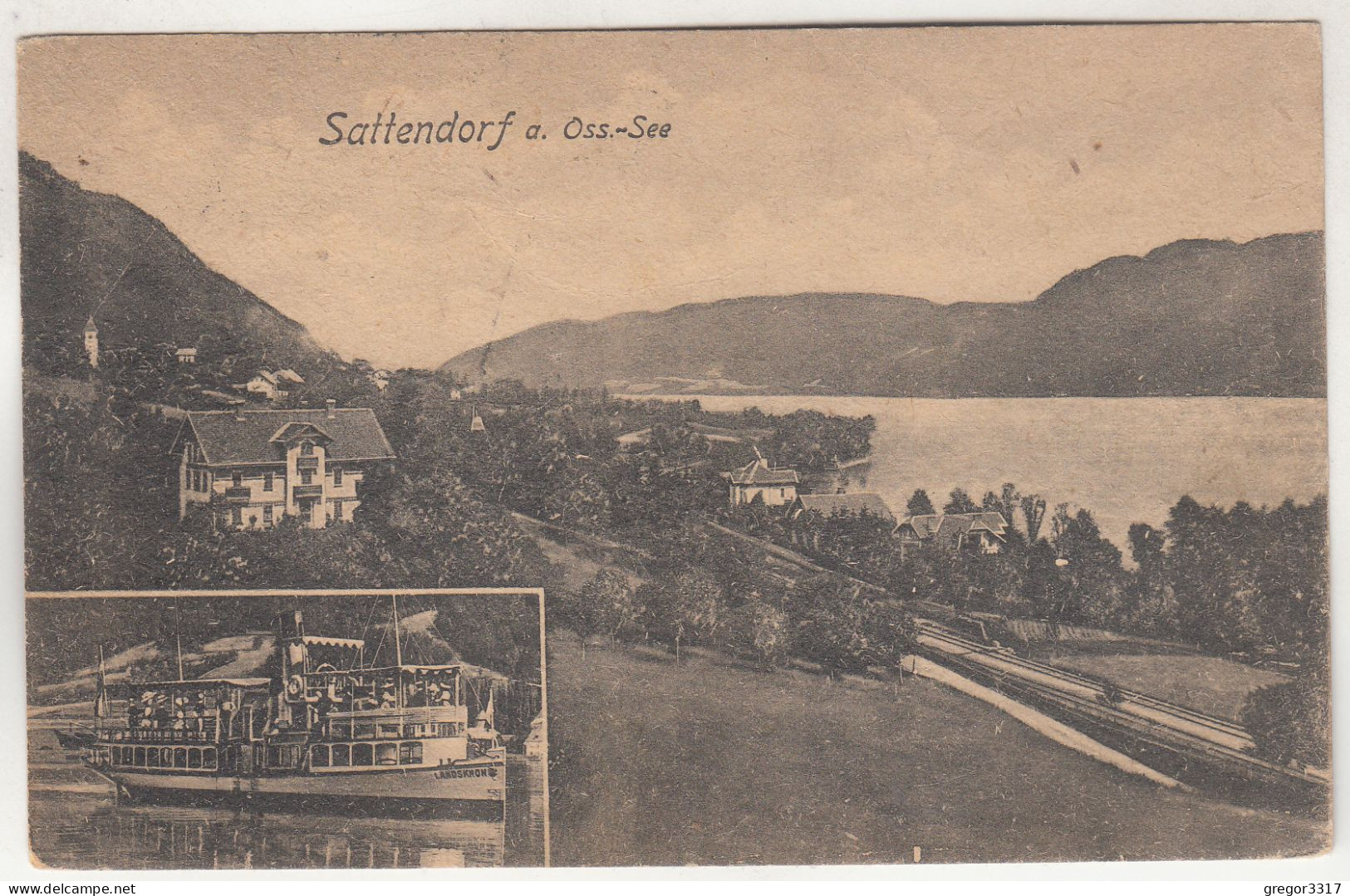 D5294) SATTENDORF Am OSSIACHER SEE - Zweibild AK Mit Weg HAUS DETAIL U. SCHIFF 1925 - Ossiachersee-Orte