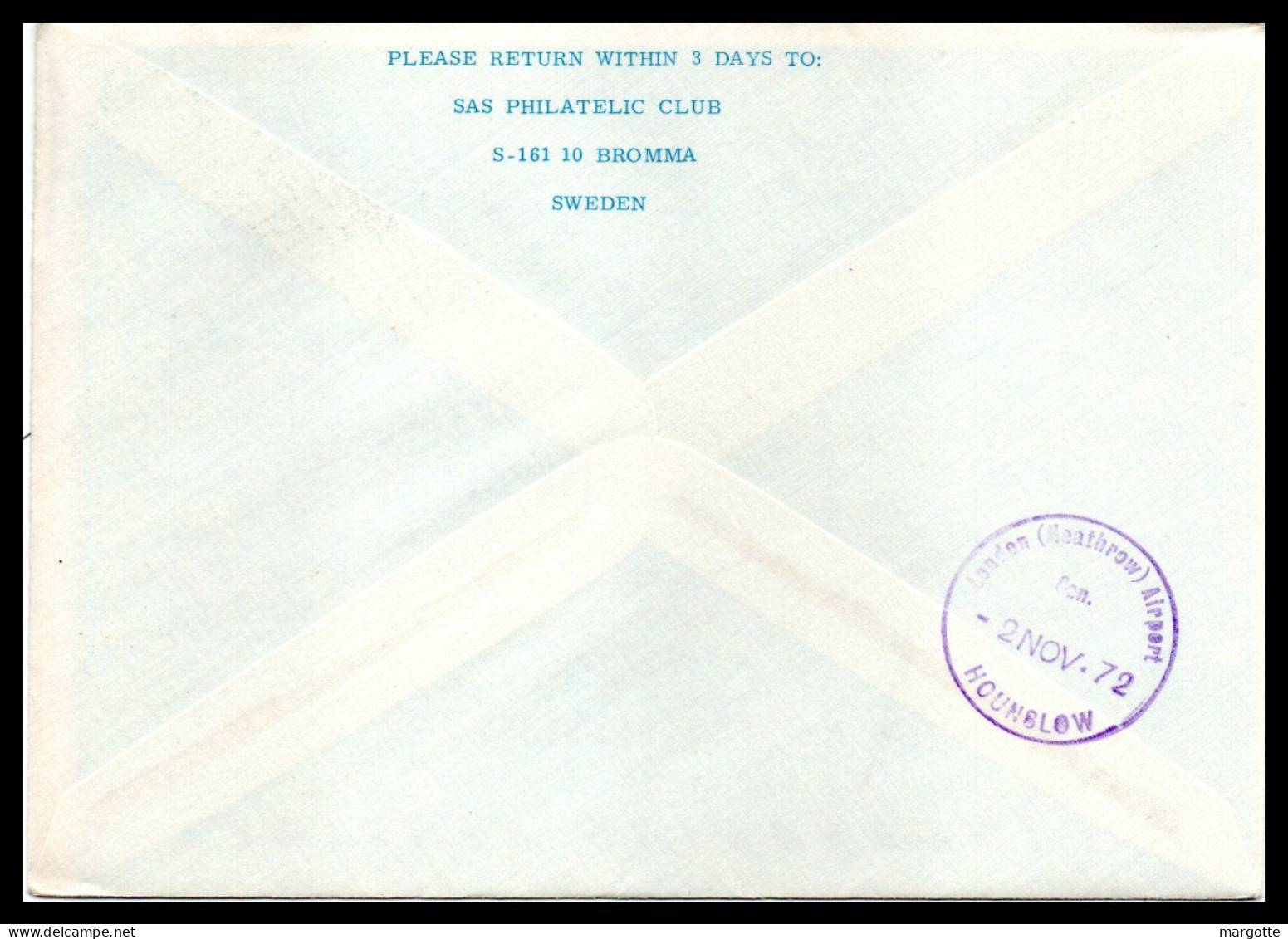 FFC SAS  Malmo-London  01/11/1972 - Covers & Documents