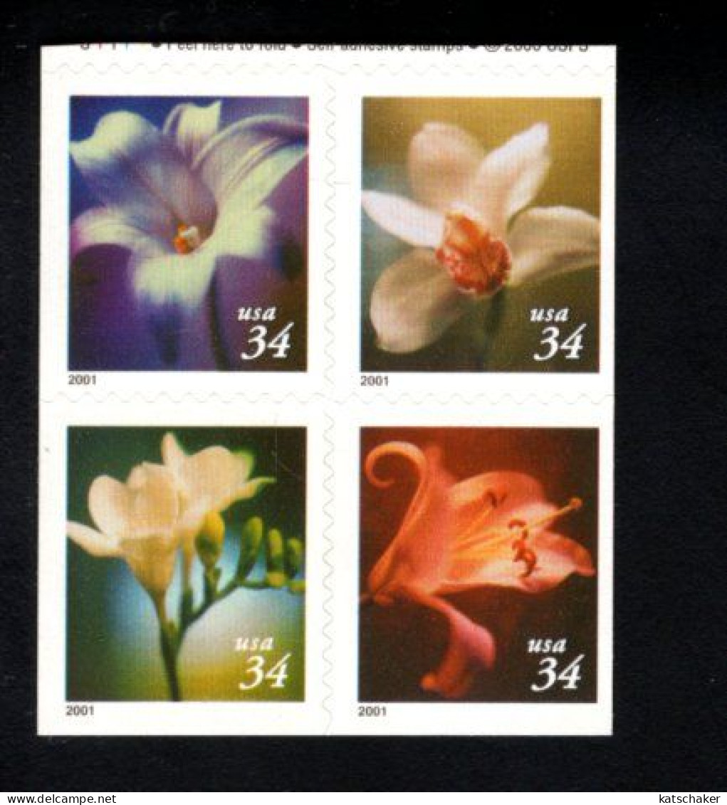 271131865 2001 SCOTT 3490A (XX) POSTFRIS MINT NEVER HINGED  - FLORA - FLOWERS - BOOKLET PANE UNDER IMPERFORATED - Otros & Sin Clasificación