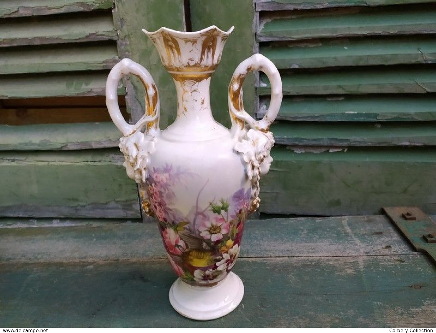 Ancien Vase Porcelaine De Paris Anses Têtes De Chérubins / Amours Angelots Anges - Altri & Non Classificati