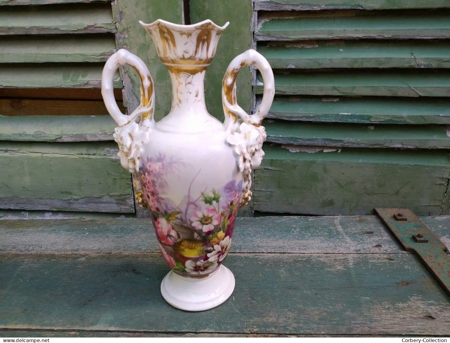 Ancien Vase Porcelaine De Paris Anses Têtes De Chérubins / Amours Angelots Anges - Andere & Zonder Classificatie