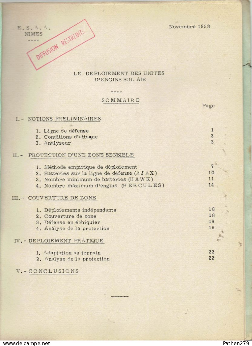 Fascicule De Cours ESAA Nimes 1958 - Le Déploiement Des Unités D'engins Sol-air - Cours Pratique De Tir Anti-aérien - Altri & Non Classificati