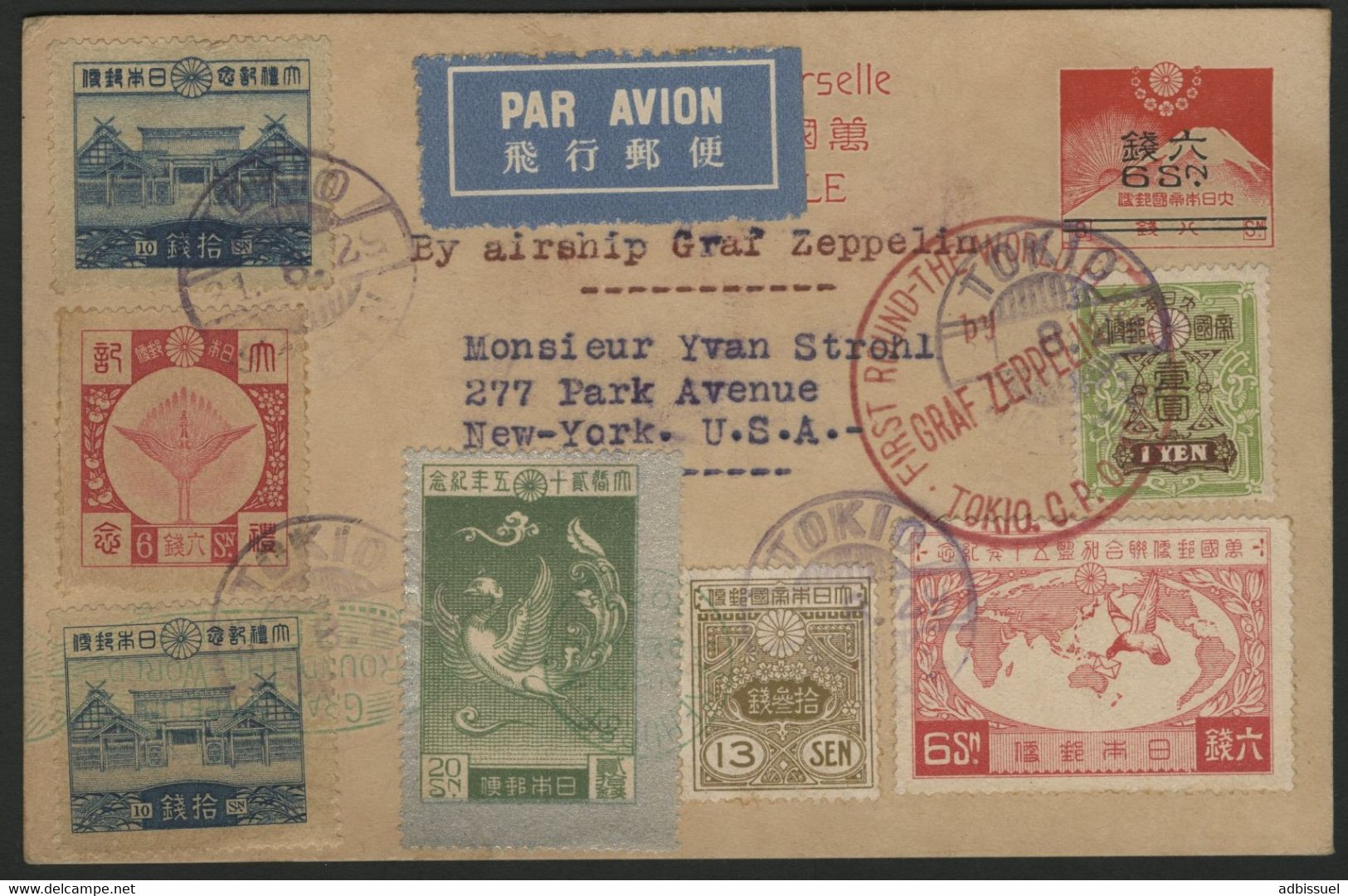 JAPAN First Round The World Flight TOKYO 1929 By GRAF ZEPPELIN. TOKYO - NY. RARE Flight. TB/VF. See Description - Covers & Documents